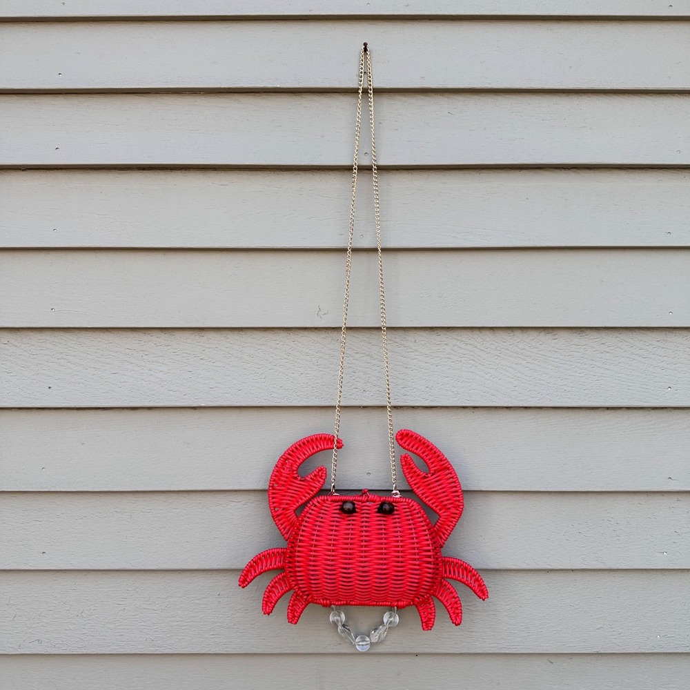 Tommy Bahama Red Wicker Crab Crossbody Bag Beaded Handle Novelty Purse NWT - Picture 7 of 13